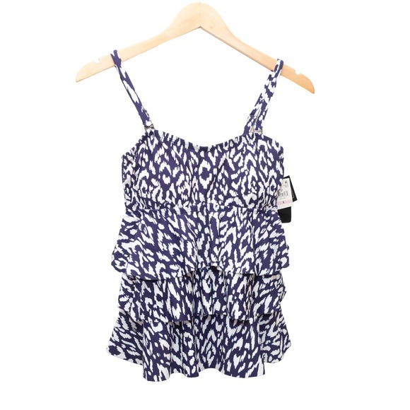 Island Escape Other - Island Escape Tankini Swim Top Womens 6 Navy White NWT Ruffle Waist Minimizer